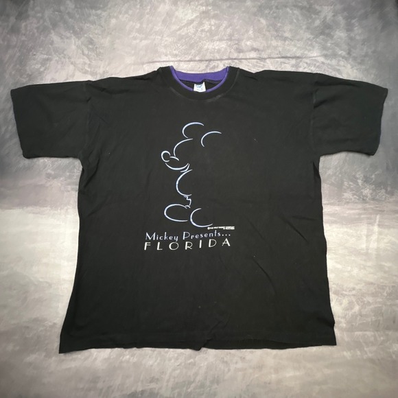 Vintage 90s Velva Sheen Mickey Florida T-Shirt XL Black Purple Double Layer Y2K - Picture 3 of 7